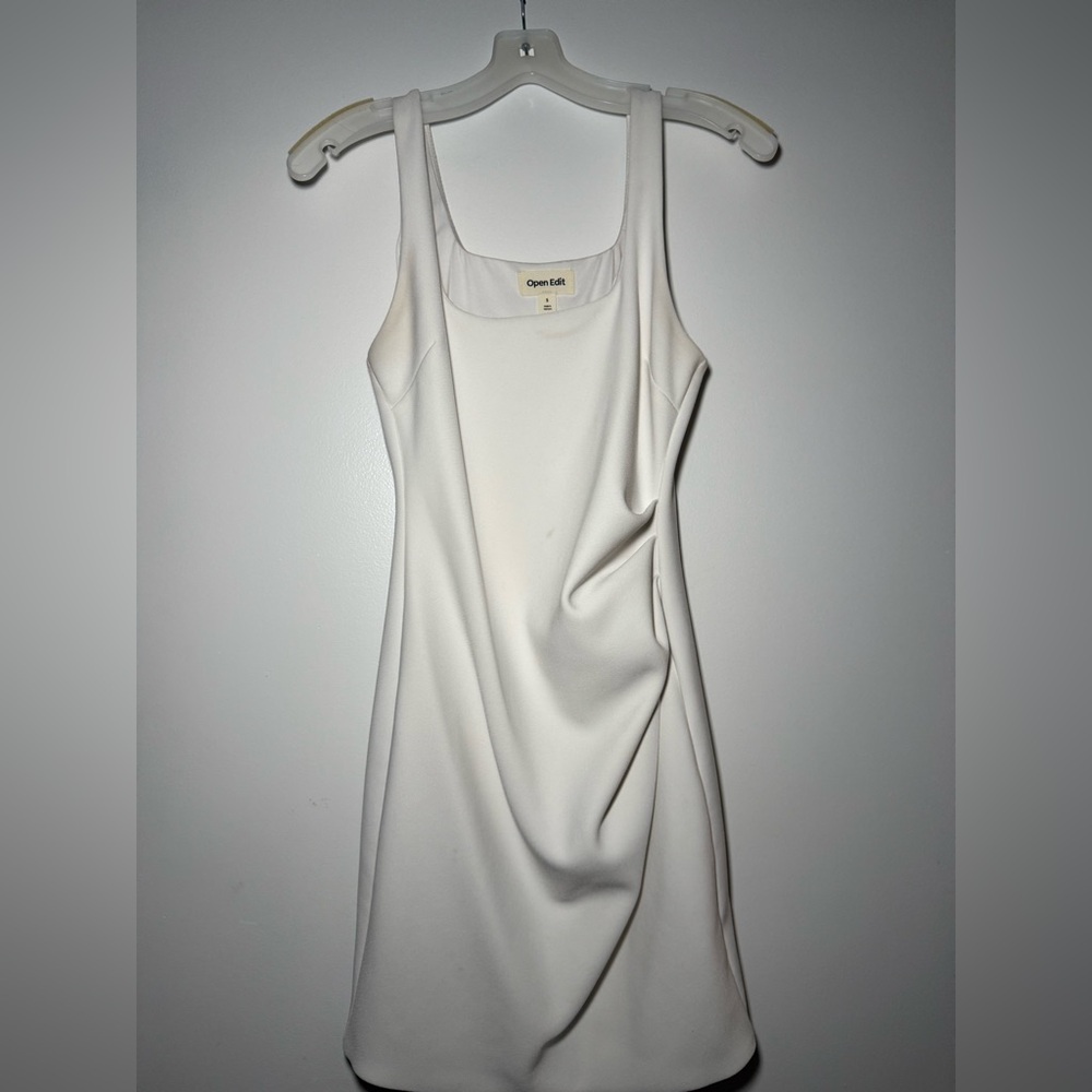 Open Edit Ruched White Square-neck mini Dress Women’s Small